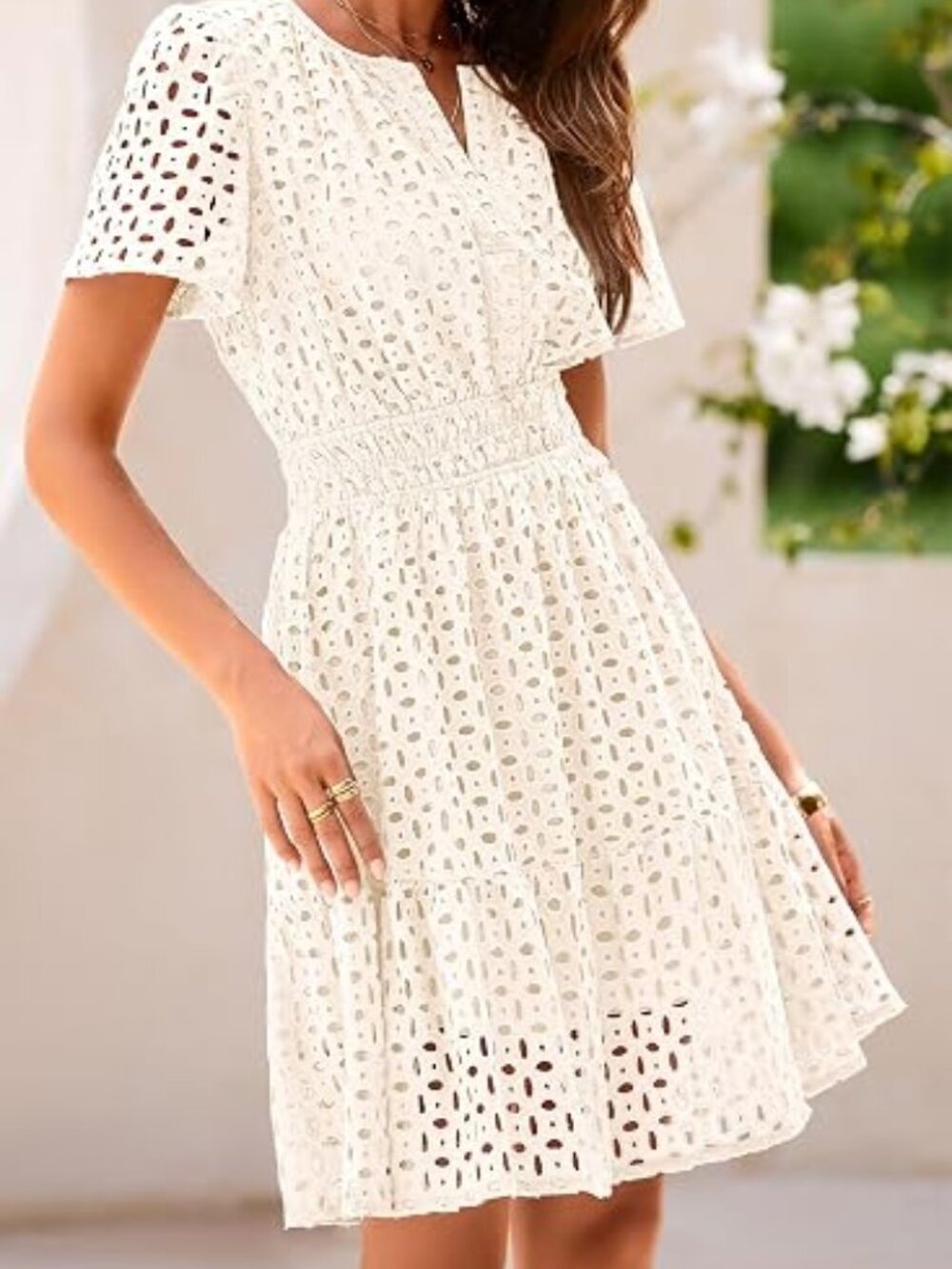 Pretty Garden White Eyelet dress- Fully lined